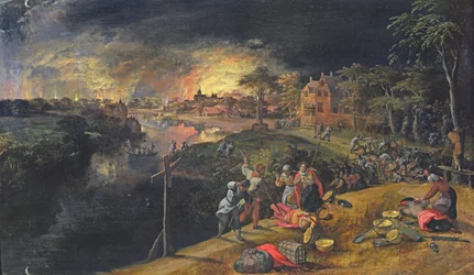 Scène de guerre avec un incendie, 1569